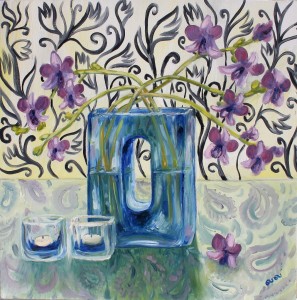 Orchids in a blue vase Oil on canvas 2007. Denmark