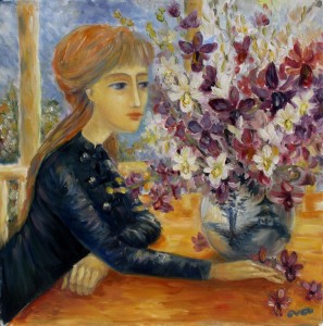 Girl with orchids Oil on canvas 2000. Singapore