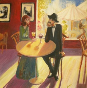 Afternoon in the cafe Oil on canvas 2007. Denmark