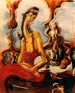 Woman in red Batik 1997. Tbilisi